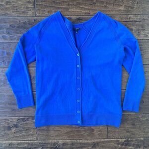 Talbots V Neck Cardigan Sweater Cobalt Blue Large Petite Preppy Classic Workwear